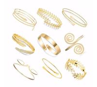 FDEETY 9 Piezas Brazaletes Mujer Abiertos Espiral Pluma Hojas Serpiente Ajustables Pulseras Elegantes Conjunto Minimalista Accesorios Joyería