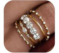 FDEETY Anillo De Oro Con Cristales Brillantes Set De 4 Anillos Ajustables Para Mujer Joyería Elegante Para Dedo Anillos De Moda Para Mujer Anillos De Oro Con Piedras Brillantes