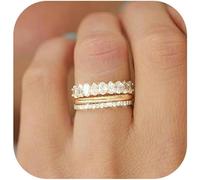 FDEETY Anillos apilables de circonitas para mujer set de 3 piezas anillos de compromiso elegantes anillos de eternidad chapados en oro y plata joyería fina para mujer