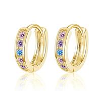 FDEETY Aros Pequeños Círculo Elegantes Circonita Multicolor Chapado Oro Brillantes Joyería Minimalista Mujer