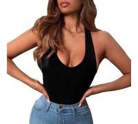 FDEETY Body Mujer Elegante Negro sin Mangas Lencería Sexy para Mujer Mono de Vestir Mujer para Noche y Fiesta(Negro/M)