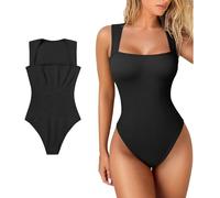 FDEETY Body Mujer Escote Cuadrado Sin Mangas Tirantes Anchos Bodies Moldeadores Adelgazante Shapewear Bodysuit Control de Abdomen Shaper Jumpsuit