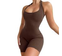 FDEETY Body sin Mangas Mujer Sexy Bodysuit Acanalado Halter Moldeador Vientre Plano Jumpsuit Elegante Reductor Camiseta Monos Ropa Verano