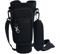 FDEETY Bolsa de Botella de Agua para Vaso De 40 Onzas con Correa Ajustable para El Hombro con 2 Bolsillos con Cremallera para Viajes Camping Exteriores Deportes Negro
