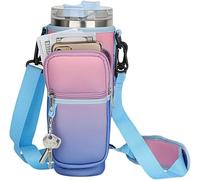 FDEETY Bolsa de Botella de Agua para Vaso De 40 Onzas con Correa Ajustable para El Hombro con 2 Bolsillos con Cremallera para Viajes Camping Exteriores Deportes Morado