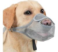 FDEETY Bozal Perro Malla de Aire Blando Resistente Transpirable y Cómodo Bozal Correas Ajustables Varias Tallas para Prevenir Mastique y Muerda Ladrar Gris L