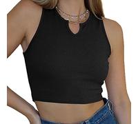 FDEETY Camiseta Tirantes Mujer Tank Top Camisola Verano Cuello Hendidura Crop Top sin Mangas Acanalado Ropa Deportiva Blusa Tops de Verano Camisetas Casual Elástico