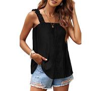 FDEETY Camisetas sin Mangas para Mujeres Cuello Cuadrado Loose Tank Tops Lindo Verano Casual Camisola Blusas Camisa (Negro/M)
