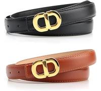 FDEETY Cinturón De Mujer De Cuero Sintético Con Hebilla Dorada Pack De 2 Unidades Negro Y Marrón Cinturones Elegantes Para Vestidos Pantalones Y Faldas