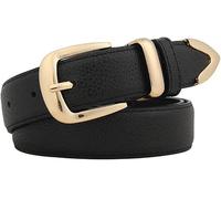 FDEETY Cinturón de Piel para Mujer con Hebilla Plateada, Ajustable Elegante y Resistente, Accesorio de Moda Clásico para Jeans, Vestidos Pantalones（Negro B）