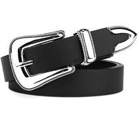 FDEETY Cinturón de Piel para Mujer con Hebilla Plateada, Ajustable Elegante y Resistente, Accesorio de Moda Clásico para Jeans, Vestidos Pantalones（Negro A）