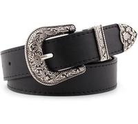 FDEETY Cinturón de Piel para Mujer con Hebilla Plateada, Ajustable Elegante y Resistente, Accesorio de Moda Clásico para Jeans, Vestidos Pantalones（Negro C）