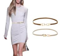 FDEETY Cinturón Elástico Delgado Hebilla Metálica Dorada Ajustable Complemento Vestido Elegante Mujer