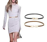 FDEETY Cinturón Elástico Delgado Hebilla Metálica Dorada Ajustable Complemento Vestido Elegante Mujer
