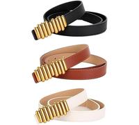 FDEETY Cinturon Mujer 3 Piezas PU Cinturones Versátiles con Hebilla Elegante Ideales para Pantalones y Faldas（Negro+Marrón+Blanco）