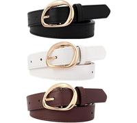 FDEETY Cinturones Mujer Ovalados Hebilla Dorada Elegantes Cinturón fino Ajustable Cuero Sintético Complementos Femeninos