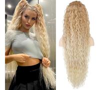FDEETY Coleta Postiza Rizada Ondulada Larga 90cm Cola Caballo Extensión Cabello Sintético Voluminosa Ajustable Natural