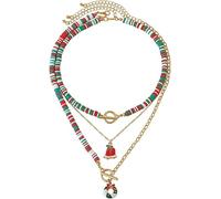 FDEETY Collar de Navidad para Mujer Joyería de Moda con Diseño Festivo Collar de Cadena Dorada y Cuentas de Colores Accesorio Elegante para Fiestas y Celebraciones(SET A)