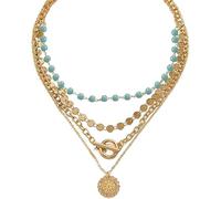 FDEETY Collar Mujer Largo Etnico Multicapa Dorado Estilo Bohemio Turquesa Gargantilla Colgantes Hippie Bisutería Chokers Necklace