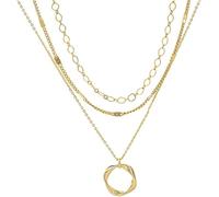 FDEETY Collar Multicapa Cadena Eslabones Ovalados Colgante Circular Torsión Chapado Oro Accesorios Mujer Joyería Elegante Minimalista