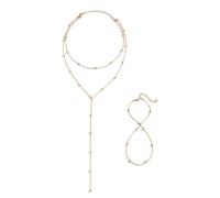 FDEETY Conjunto Collar Largo Colgante Esfera Cadena Delicada Pulsera Mano Joyería Mujer Elegante Accesorio