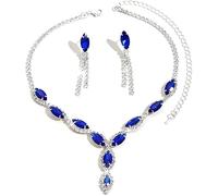 FDEETY Mujeres Joyería Set Personalizado Color Caballo Ojo Gota Collar Pendientes Borla Hipoalergénico Collar y Pendientes Set de Novia(Azul zafiro)