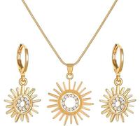 FDEETY Conjunto De Joyas Para Mujer Collar Y Pendientes De Sol En Oro Juego De Joyas Elegante Y Moderno Accesorios De Moda Para Mujer Set De Tres Piezas