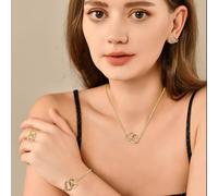 FDEETY Conjunto De Joyas Para Mujer Collares Pulseras Anillos Y Pendientes Diseño De Corazón Doble Chapado En Oro Conjunto De Bisutería Elegante Set De Joyería Para Mujer