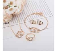 FDEETY Conjunto De Joyas Para Mujer Collares Pulseras Anillos Y Pendientes Diseño De Corazón Doble Chapado En Oro Conjunto De Bisutería Elegante Set De Joyería Para Mujer