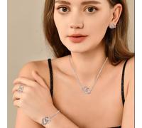 FDEETY Conjunto De Joyas Para Mujer Collares Pulseras Anillos Y Pendientes Diseño De Corazón Doble Chapado En Oro Conjunto De Bisutería Elegante Set De Joyería Para Mujer