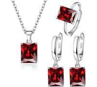 FDEETY Juegos de Joyas de Diamantes de Imitación Colgante Collar de Pendientes Anillo Conjuntos de la Boda del Partido de la Mujer (Rojo)