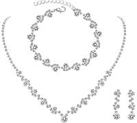 FDEETY Conjunto de Collar y Pendientes Mujer Plata Elegante con Cristales Swarovski Joyería de Moda para Eventos Especiales(Plata)