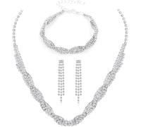 FDEETY Conjunto de Joyas para Mujer con Cristales Collar y Pendientes Elegantes Ideal para Eventos Especiales y Uso Diario(Plata-1)