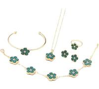 FDEETY Conjunto de Joyas De TréBol de Cuatro Hojas, Collar de Acero de Titanio, Pendientes de Tuerca, Conjunto de Pulsera, Conjunto de Joyas de Esmalte Delicado Para Mujeres, Adolescentes y NiñAs