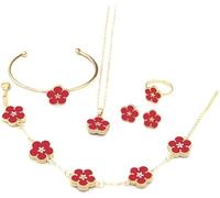 FDEETY Conjunto De Joyería De Flores Rojas Collar Pulsera Anillo Y Pendientes Joyería De Moda Para Mujer Accesorios Elegantes Y Sofisticados Para Cualquier Ocasión