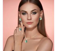 FDEETY Conjunto De Joyería Para Mujer Con Colgante Lágrima Anillo Y Pendientes Diseño Elegante Y Sofisticado Joyería Fina Para Ocasiones Especiales Set De 3 Piezas(Green)