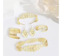 FDEETY Conjunto de Joyería para Mujer Diadema de Hojas Pulsera Anillo y Pendientes Accesorios Elegantes y Sofisticados para Eventos Especiales Joyería de Alta Calidad para Mujeres