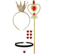 FDEETY Conjunto Diadema Corona Brillante Varita Mágica Corazón Collar Gargantilla Pendientes Accesorios Disfraz Princesa Reina Carnaval Fiesta