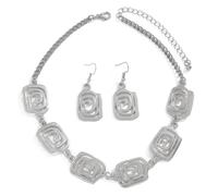 FDEETY Conjunto Espiral Cuadrado Collar Pendientes Joyería Mujer Accesorios Elegantes Cadena Metálica Dorada