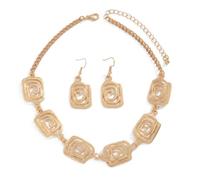FDEETY Conjunto Espiral Cuadrado Collar Pendientes Joyería Mujer Accesorios Elegantes Cadena Metálica Dorada