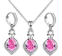 FDEETY Juego de Joyas Diamantes de Imitación Colgante Collar y Pendientes Juego de Joyas de Boda Fiesta para Mujer y Niñas (Rosado)