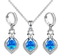 FDEETY Conjunto Joyas Corazón Cristal Brillante Collar Pendientes Aros Mujer Plata Circonita Cúbica Elegante
