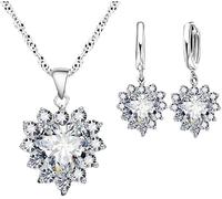 FDEETY Juego de Joyas para Mujer Clásico Corazón Ocean Collar y Pendientes Conjunto de Joyas para Prom Fiesta Cumpleaños (Blanco)