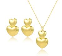 FDEETY Conjunto Joyas Corazón Doble Collar Colgante Pendientes Mujer Joyería Elegante Acero Inoxidable Brillante