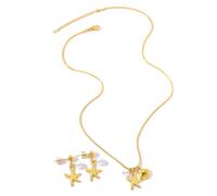 FDEETY Conjunto Joyas Estrella Mar Concha Marina Collar Pendientes Acero Inoxidable Perla Artificial Colgante Náutico Veraniego
