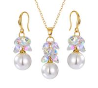 FDEETY Conjunto Joyas Flor Cristal Perla Colgante Collar Pendientes Elegantes Adornos Mujer Accesorios Boda