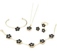 FDEETY Conjunto Joyas Flor Trébol Collar Pulsera Pendientes Anillo Brazalete Adornos Mujer Accesorios Elegantes