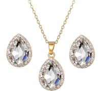 FDEETY Conjunto Joyas Lágrima Cristal Brillante Collar Pendientes Mujer Elegante Adornos Dorados Circonitas Incrustadas