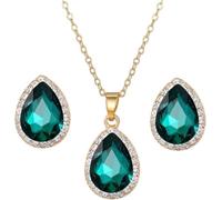 FDEETY Conjunto Joyas Lágrima Cristal Brillante Collar Pendientes Mujer Elegante Adornos Dorados Circonitas Incrustadas