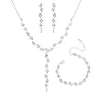 FDEETY Juegos de Joyas para Mujer Collar de Diamantes de Imitación Pulsera Pendientes Colgantes Conjunto de Collar y Pendientes de Accesorios de Fotografía de Boda para Mujer